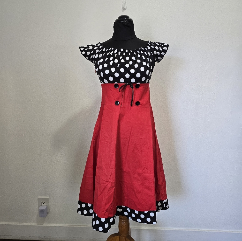 Red and Black 1950's Polka Dot Dress